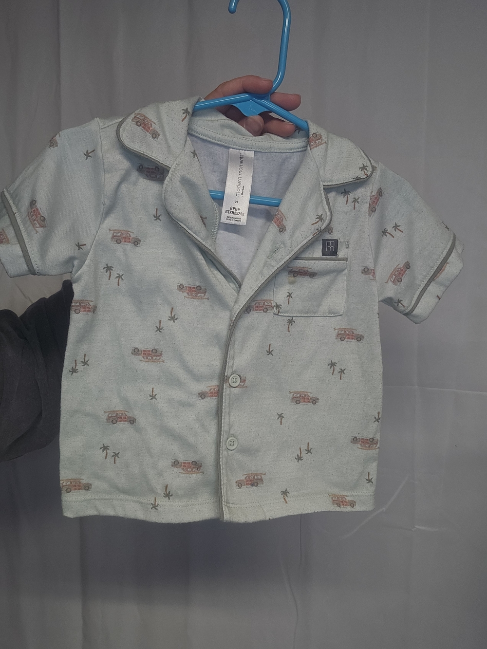 Toddler Short-Sleeve Camp Collar Shirt - Light Mint Palm Print